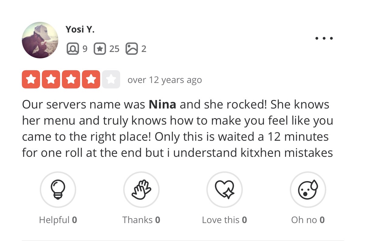 Original historical customer review by Yosi Y.