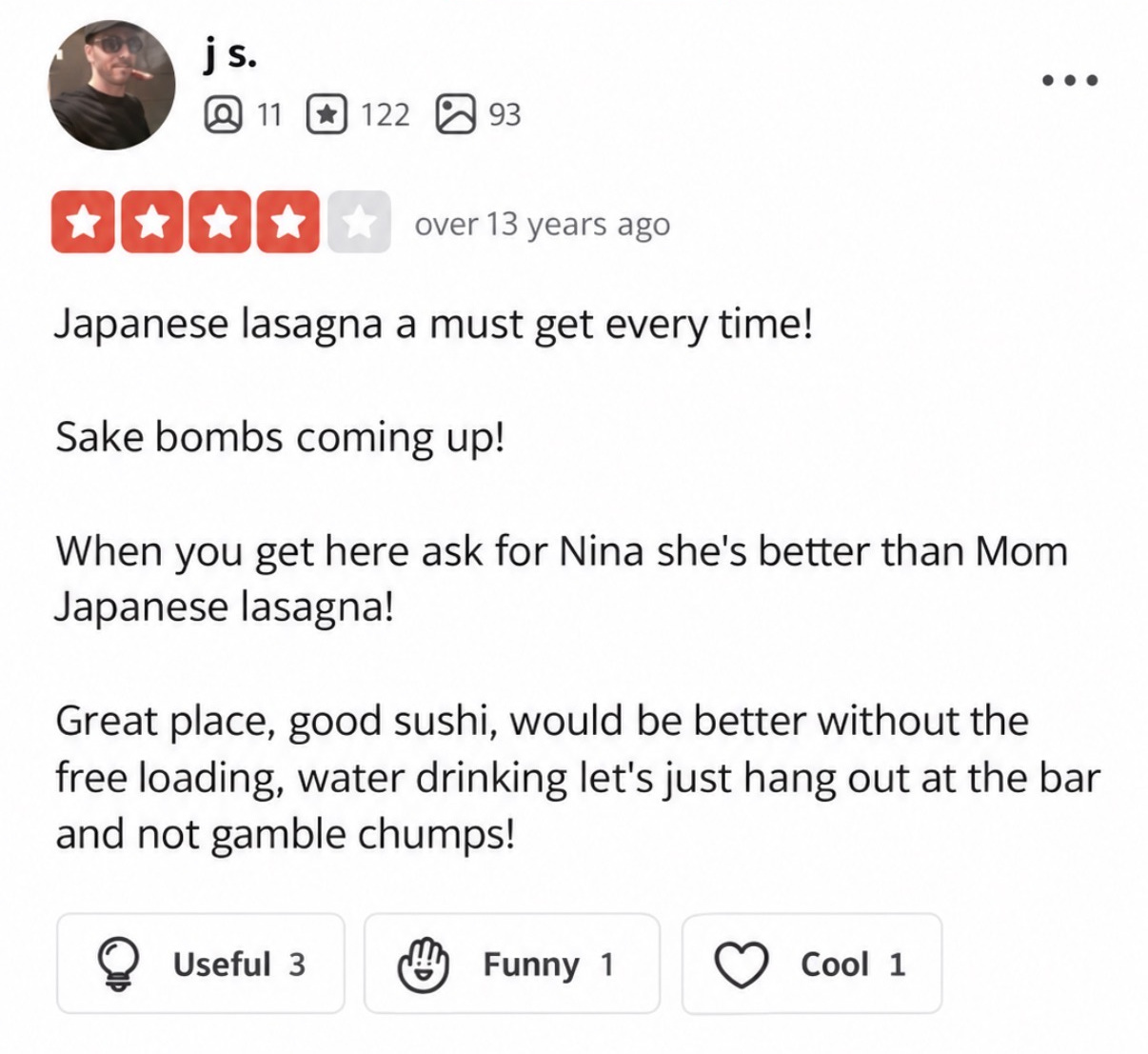 Original Yelp review by j s.